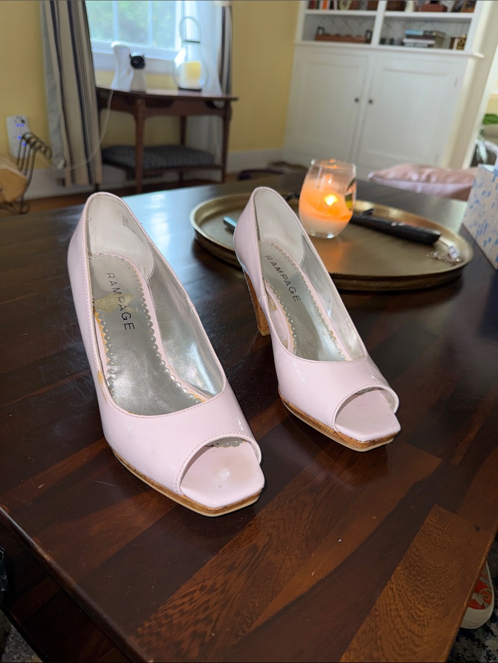 Rampage White Patent Peep-Toe Heels